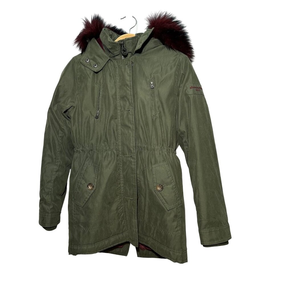 Abercrombie & Fitch Kids Green Parka Coat - Faux Fur Hood - Size 11/12